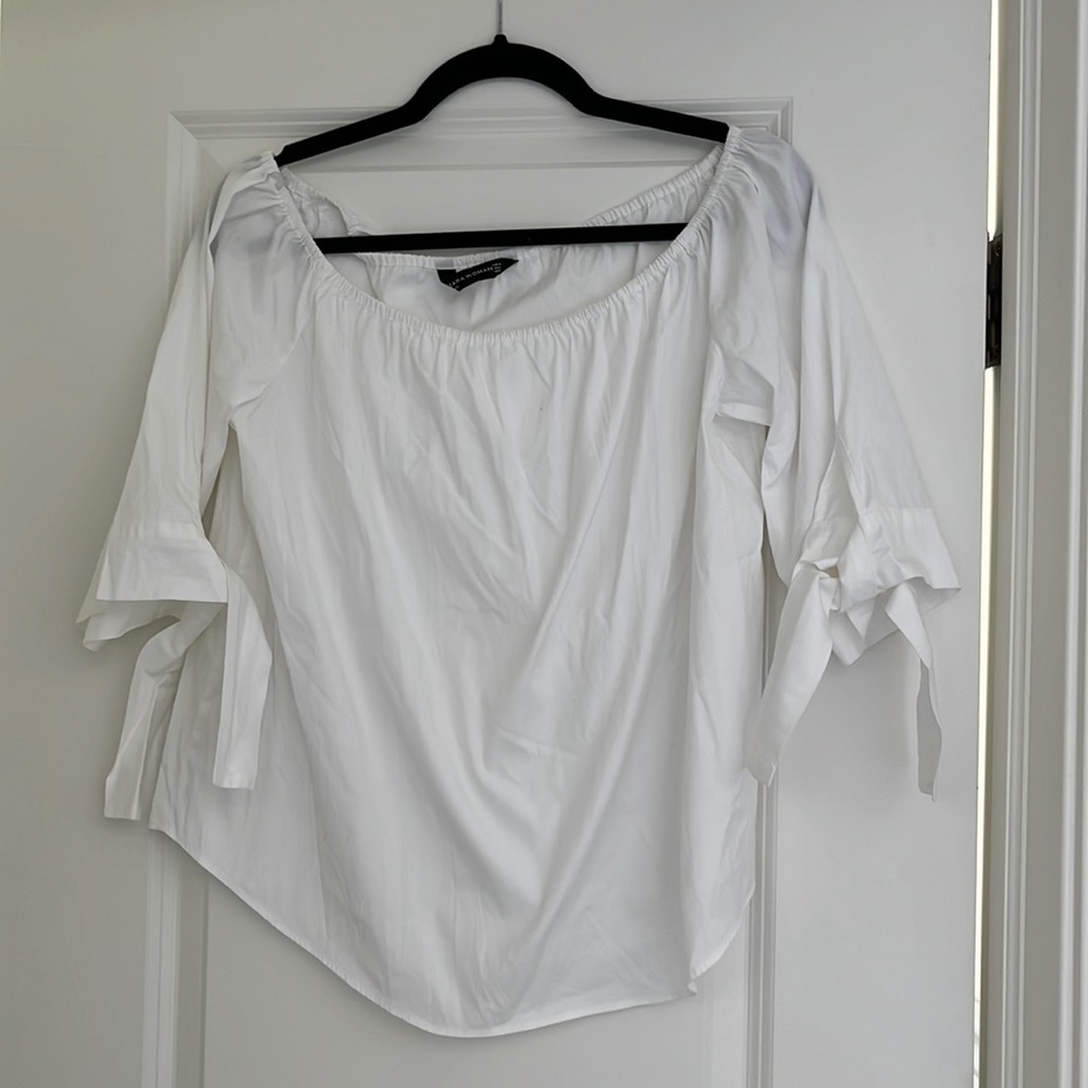 Zara Cotton Off Shoulder Tie Sleeve Top